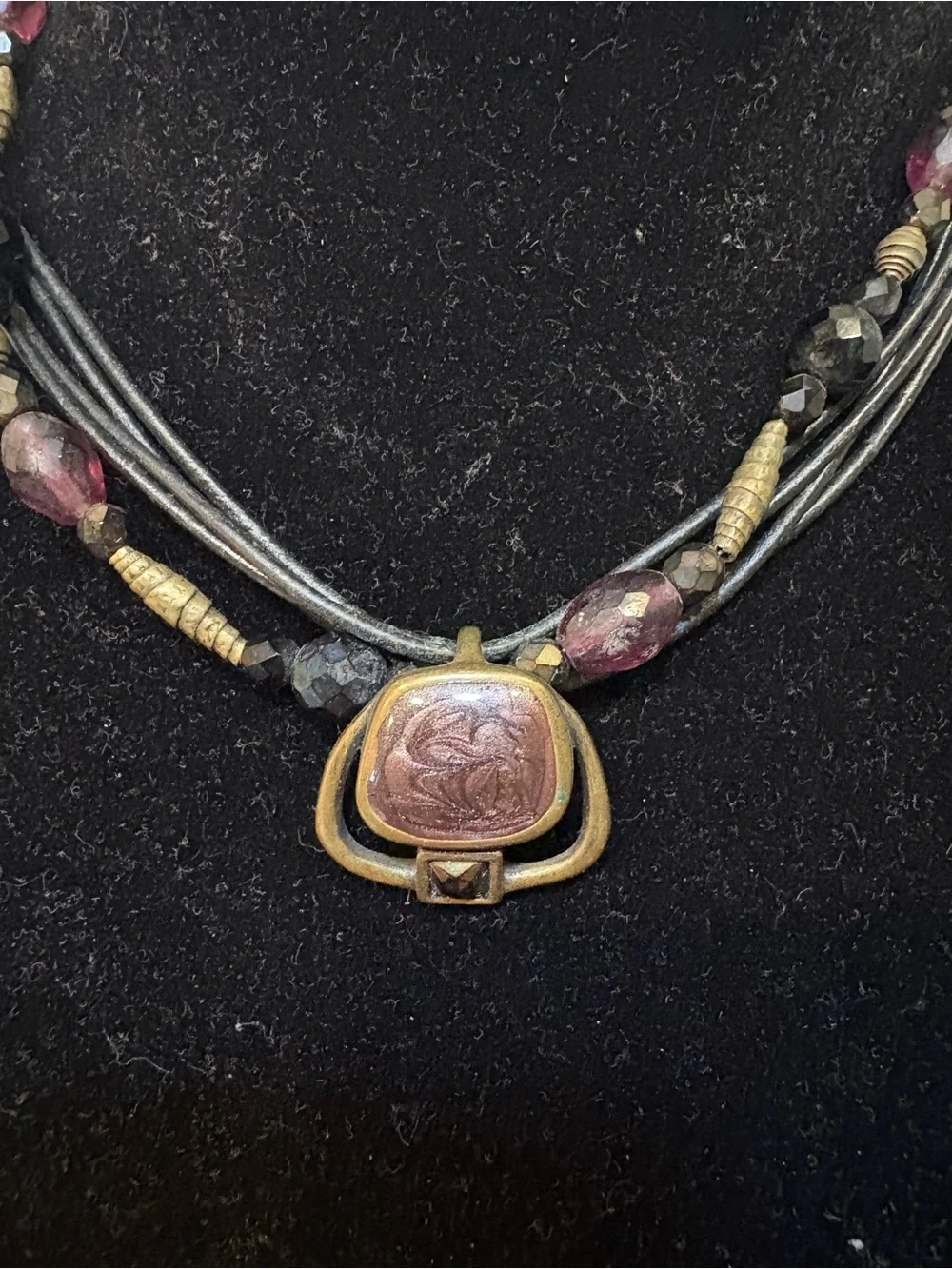 Chico's Black, Purple and Gold Multistrand Pendant Necklace